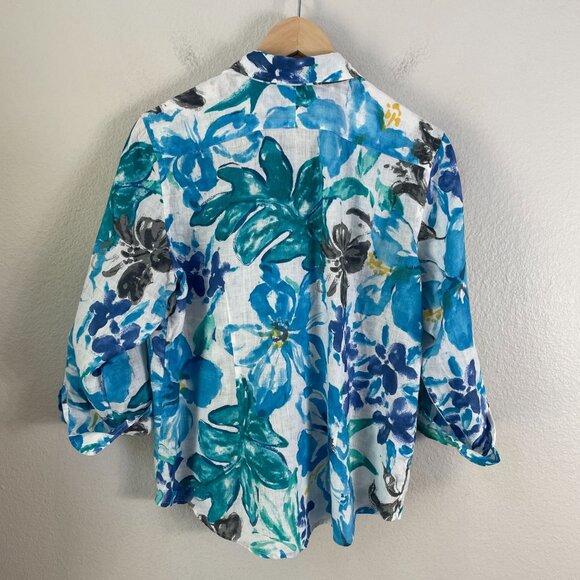 Lauren Ralph Lauren Womens Large Petite 100% Linen Floral Button Up Shirt Blouse - Picture 8 of 9